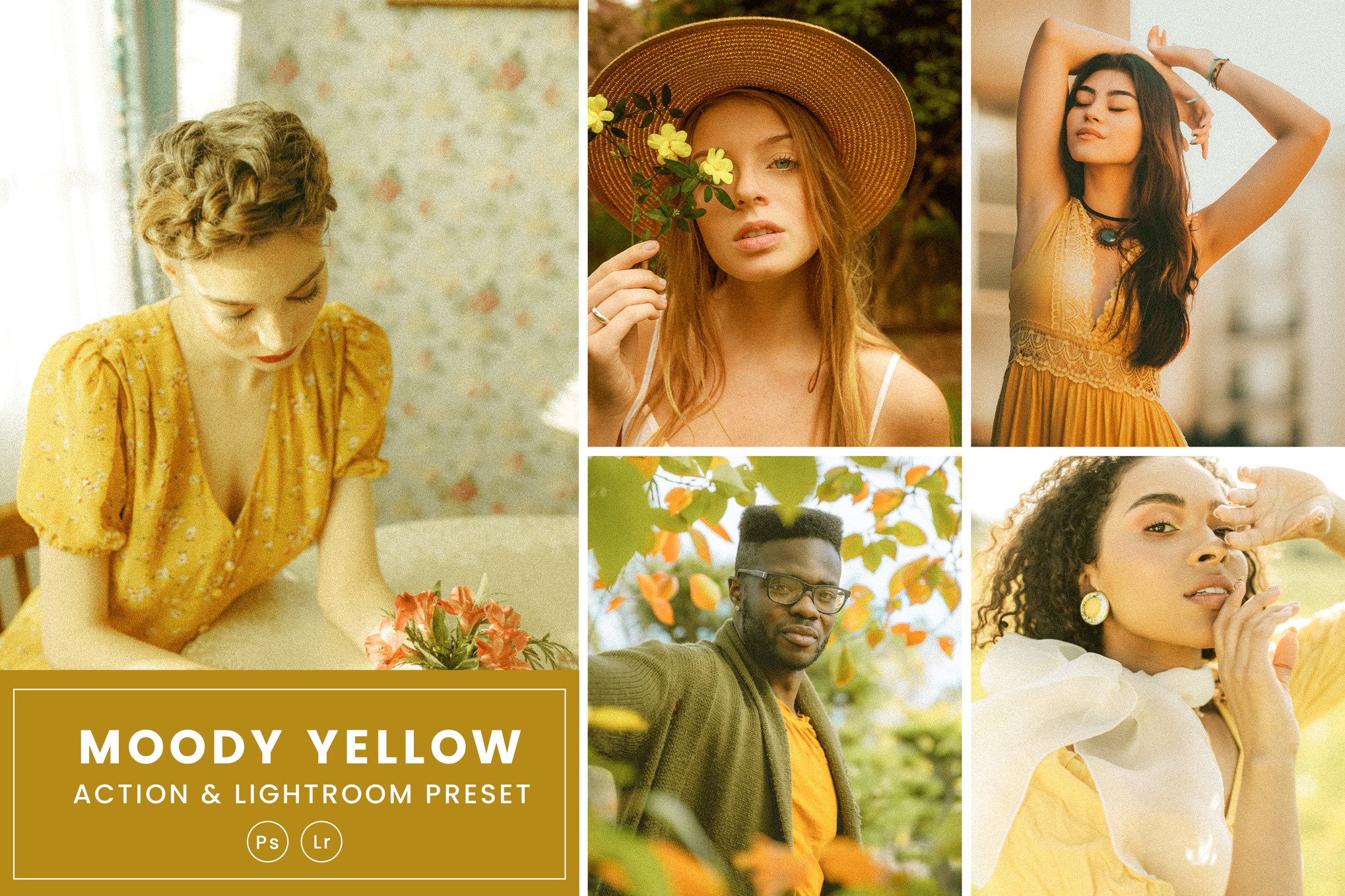 喜怒无常黄色风格LR预设和PS动作 Moody Yellow Action and Lightrom Presets